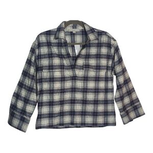 Loft XS Beige Flannel Plaid V Neck Crop Shirt NWT Campcore Modern Grunge Rustic